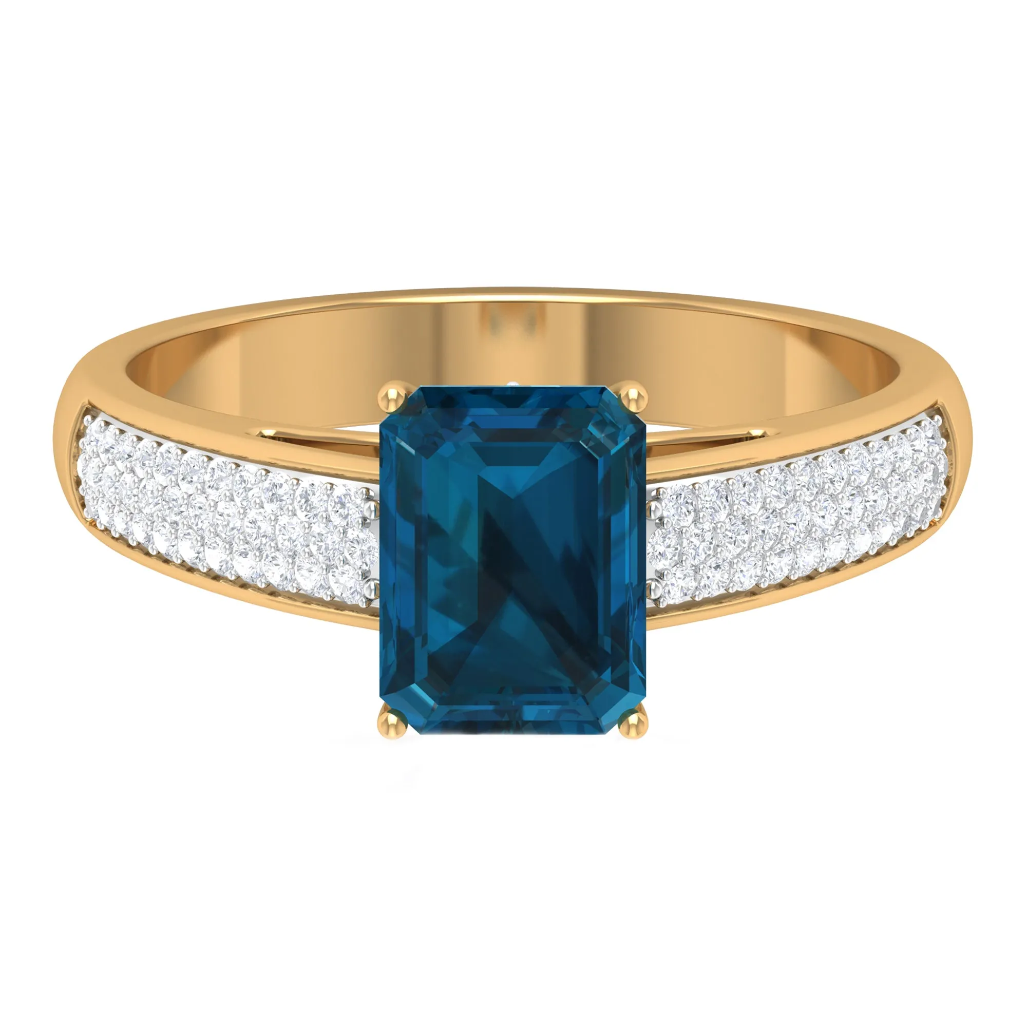 2 CT Solitaire London Blue Topaz and Diamond Ring with Hidden Halo