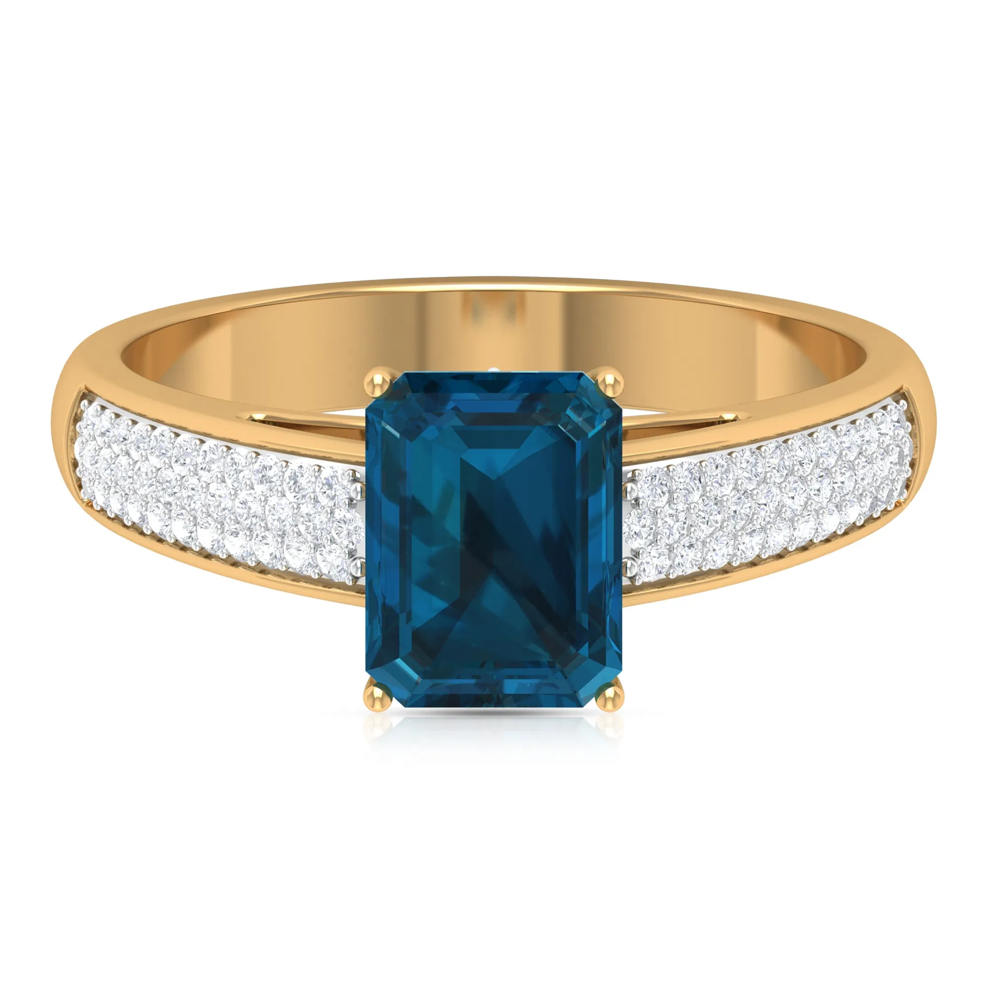 2 CT Solitaire London Blue Topaz and Diamond Ring with Hidden Halo