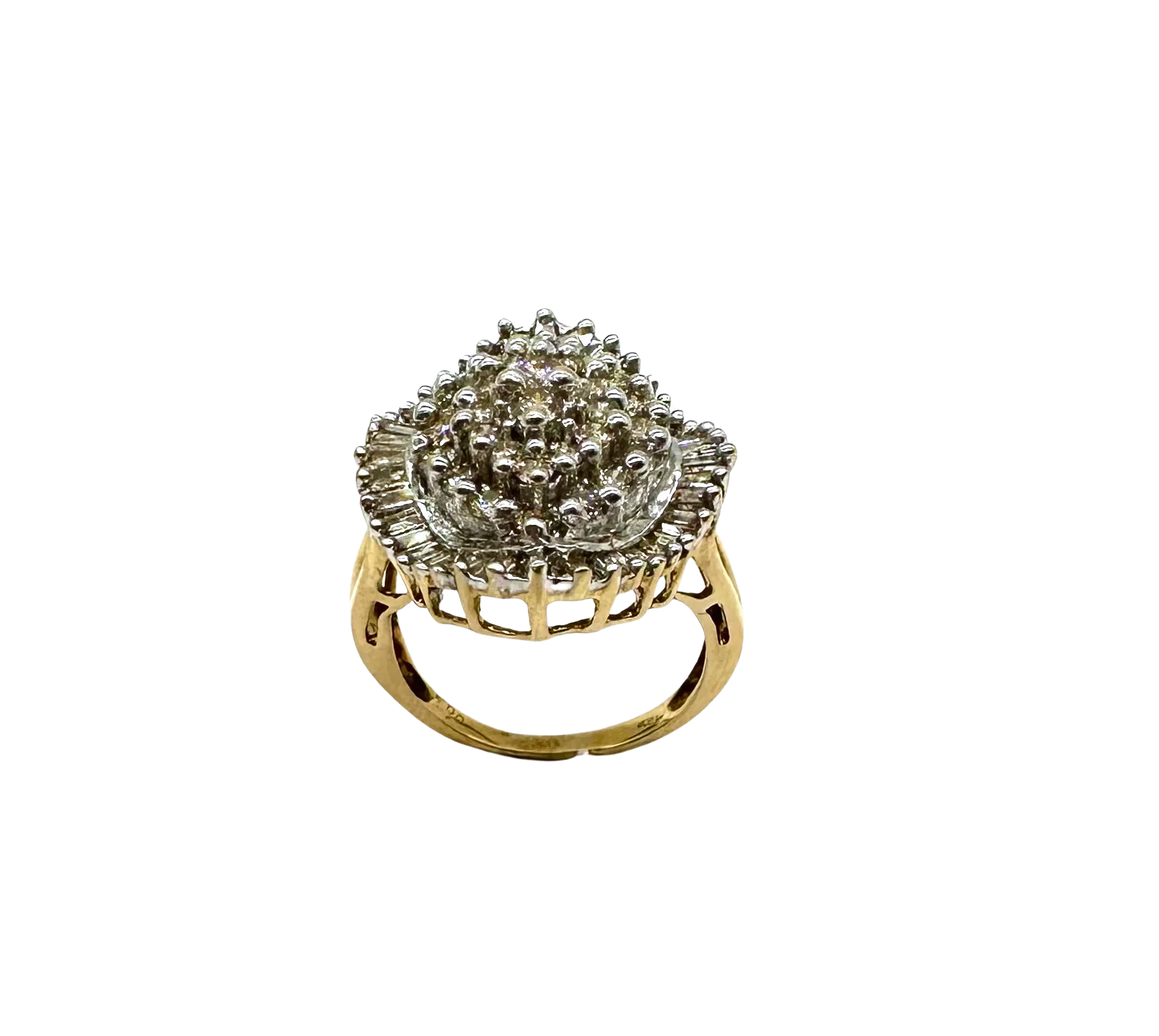 2 ctw Baguette and Round Diamond Cluster Ring