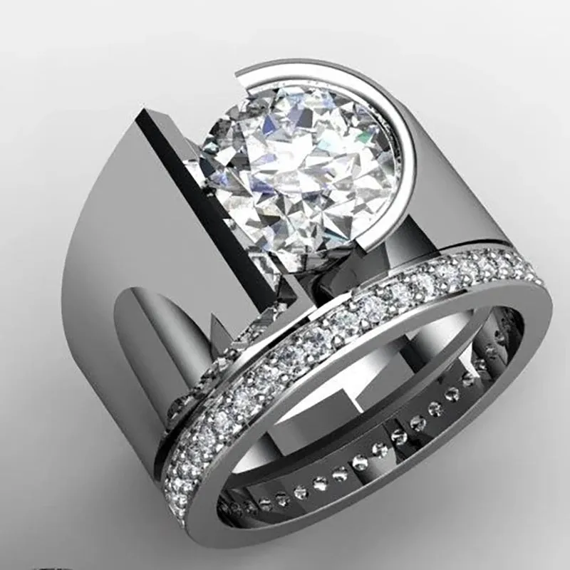 2020 Hot Stainless Steel Double Ring Set For Women Men Trendy Wedding Engagement Jewelry White Zircon Female Male Party Gifts