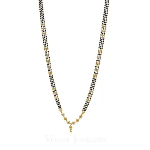 22K Yellow Gold Mangalsutra Necklace W/3 Strands of Dark & Gold Beads Accents