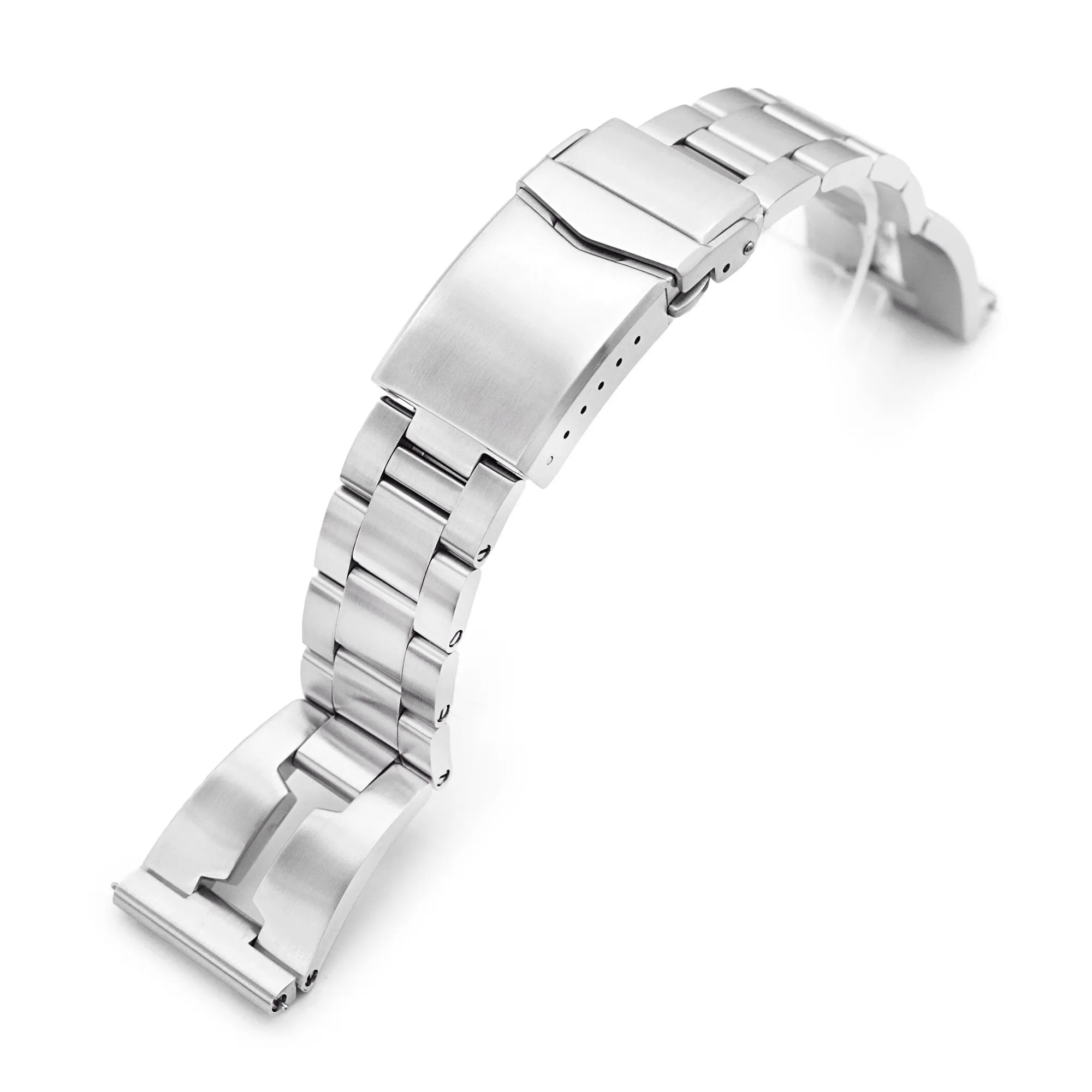 22mm Retro Shaver Blade QR Watch Band Straight End Quick Release, 316L Stainless Steel Brushed V-Clasp