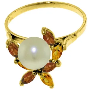 2.63 Carat 14K Solid Yellow Gold Ring Natural Garnet, Citrine Pearl