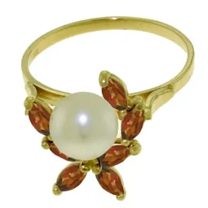 2.65 Carat 14K Solid Yellow Gold Ring Natural Garnet Pearl