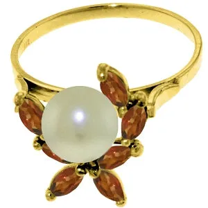 2.65 Carat 14K Solid Yellow Gold Ring Natural Garnet Pearl