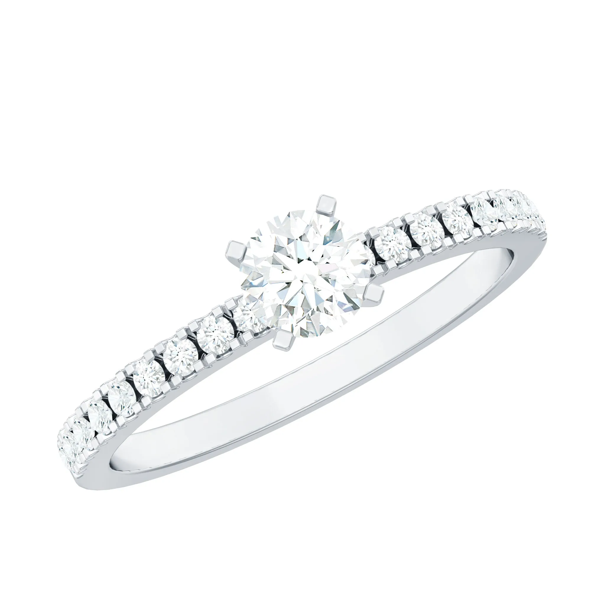 3/4 CT Simple Moissanite Solitaire Ring with Side Stone