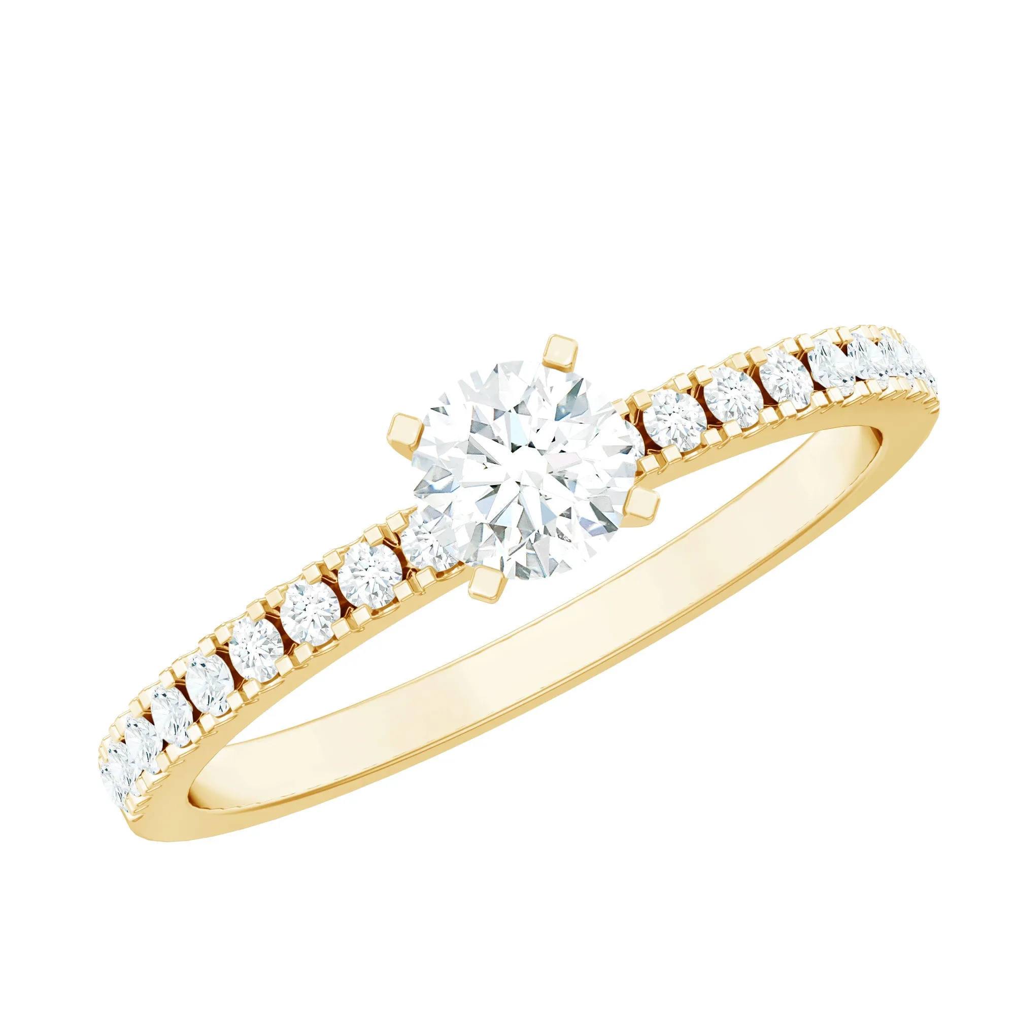 3/4 CT Simple Moissanite Solitaire Ring with Side Stone