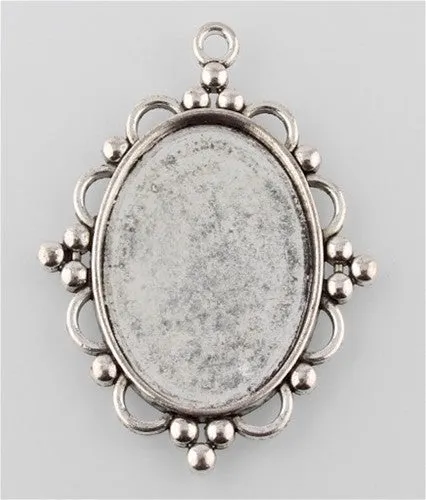 40x30mm Antique Silver Pendant Cabochon Setting Bali Style Cameo Setting 942x