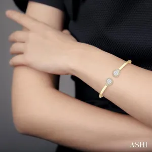 5/8 Ctw Round Cut Lovebright Diamond Pear Shape Open Cuff Bangle in 14K Yellow and White Gold