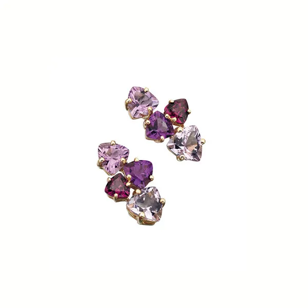 9ct Gold Amethyst & Garnet Stud Earrings