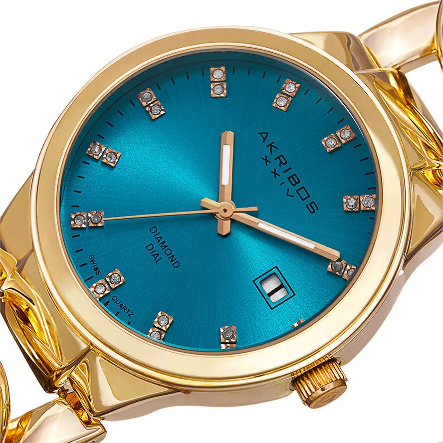 Akribos Xxiv Turquoise Dial Gold-tone Base metal Ladies Watch AK759YGTQ