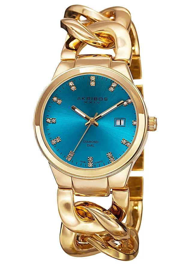 Akribos Xxiv Turquoise Dial Gold-tone Base metal Ladies Watch AK759YGTQ