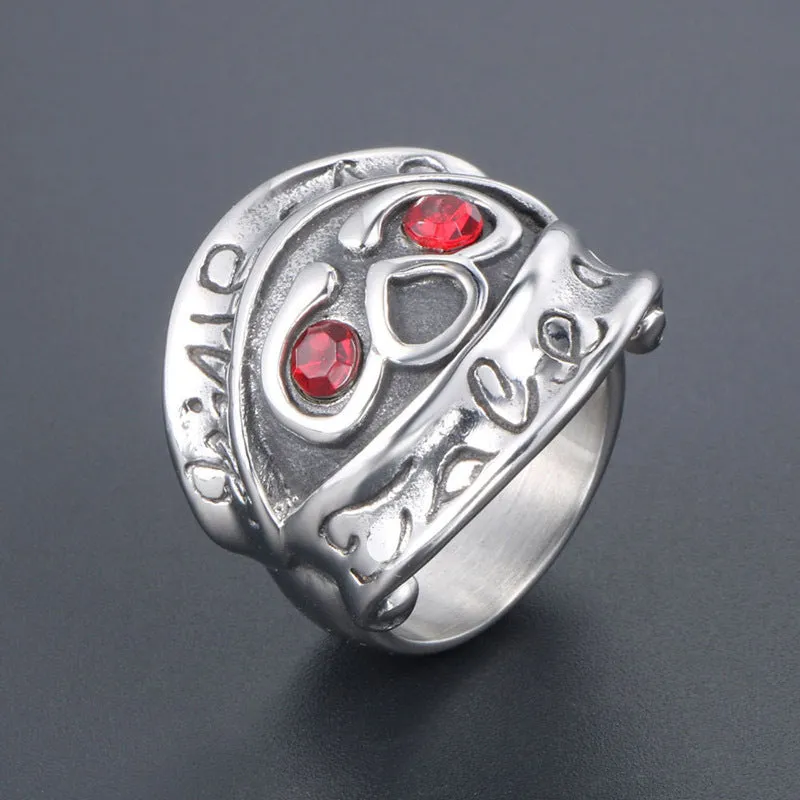 Alternative Vintage Skull Zircon Titanium Steel Ring for Men - Red-Eye Trend