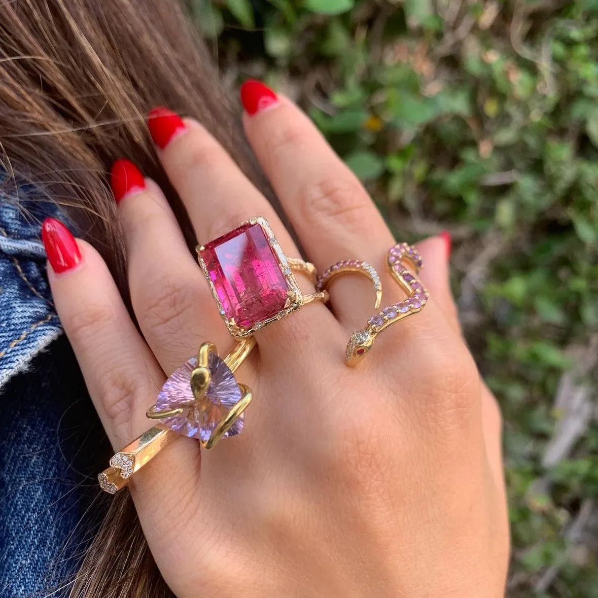 Amethyst Trillion Snake on the Rocks Ring