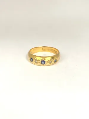 Antique Edwardian 18ct Gold Cornflower Sapphire and Diamond Gypsy Ring, Hallmarked Birmingham, 1902