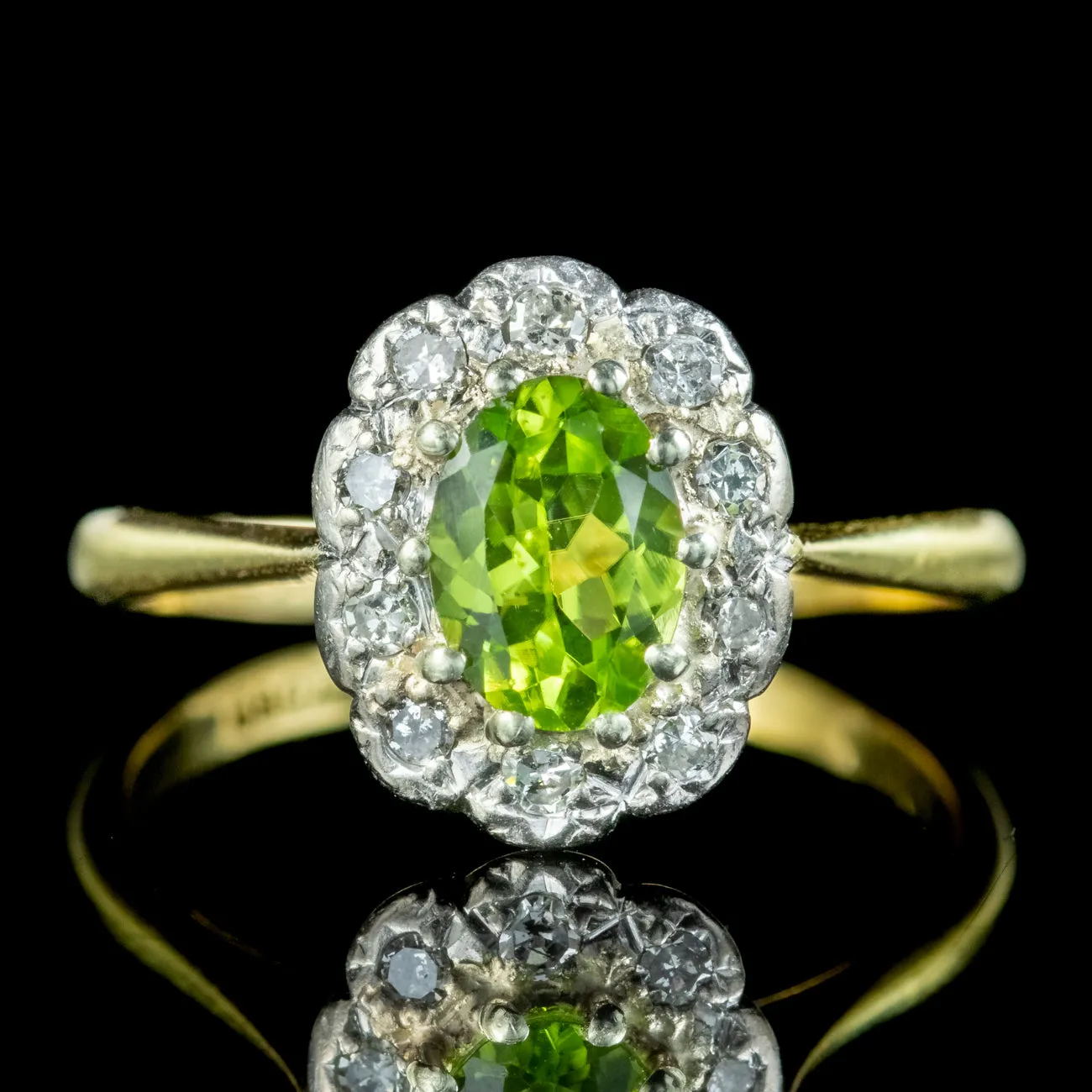 Antique Edwardian Peridot Diamond Cluster Ring 1.2ct Peridot