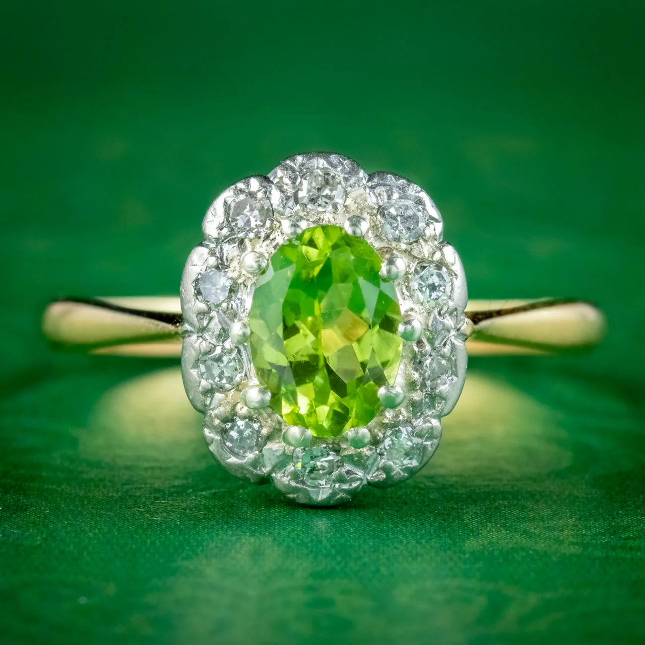 Antique Edwardian Peridot Diamond Cluster Ring 1.2ct Peridot