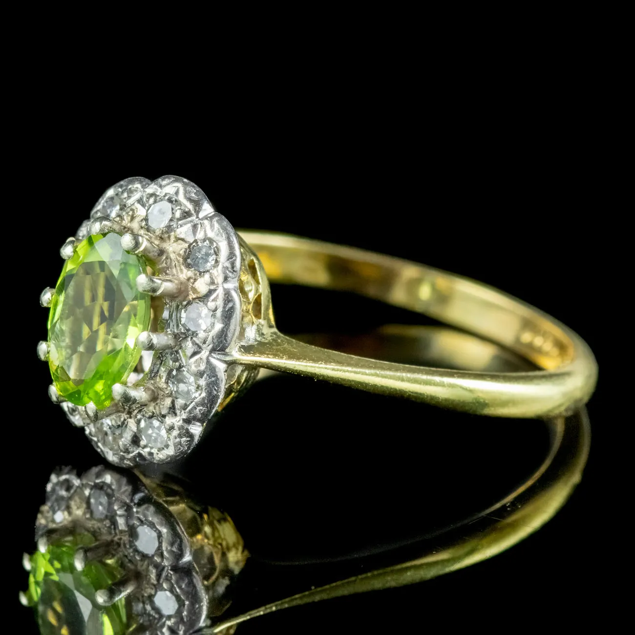 Antique Edwardian Peridot Diamond Cluster Ring 1.2ct Peridot