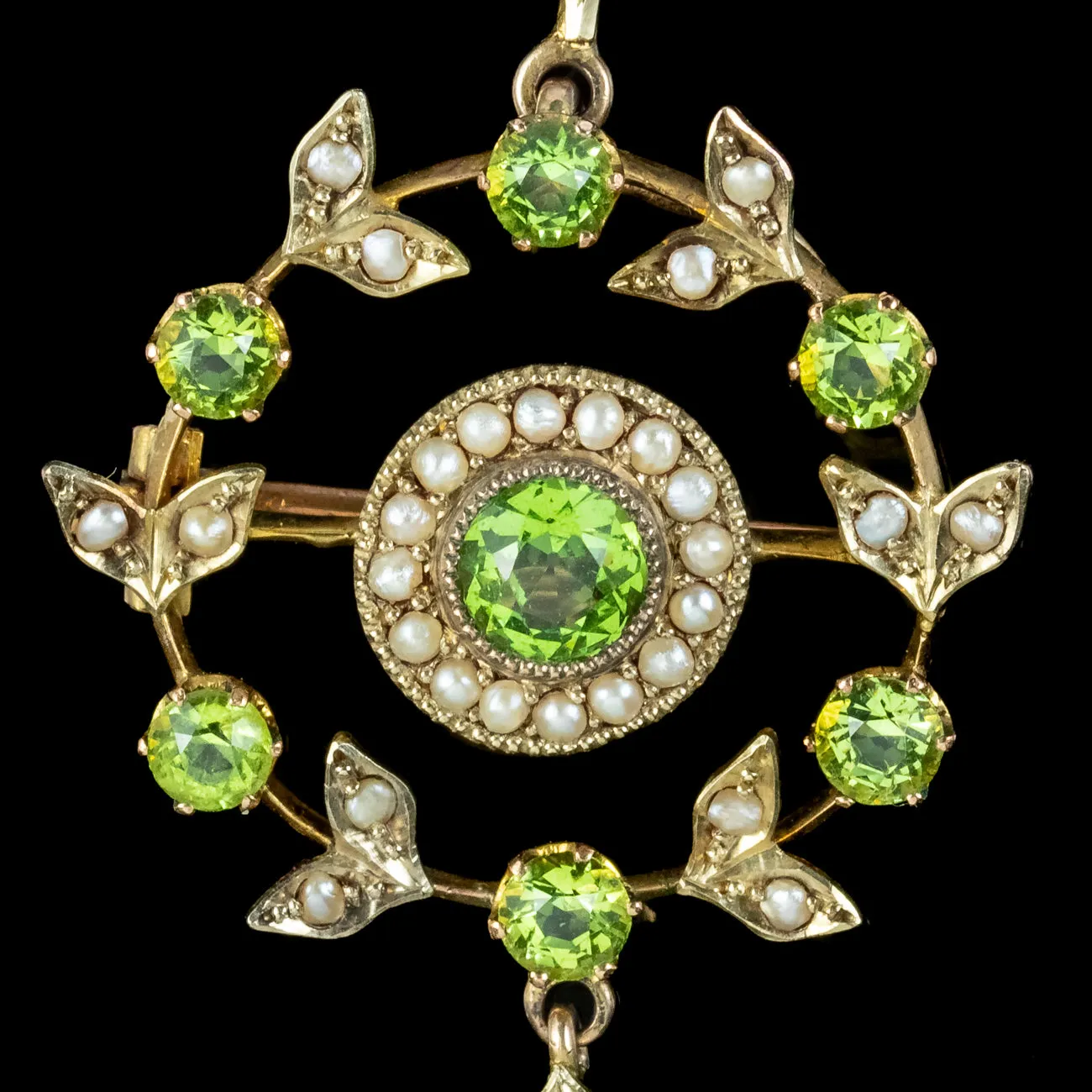 Antique Edwardian Peridot Pearl Pendant 9ct Gold