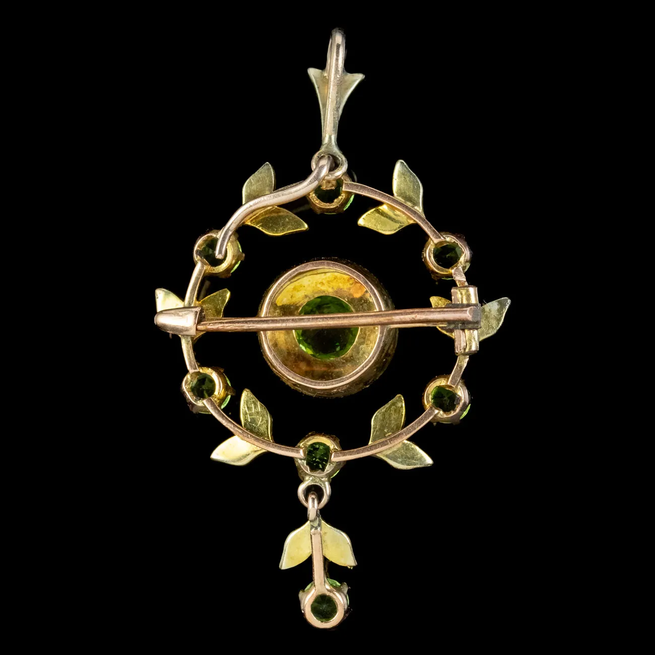 Antique Edwardian Peridot Pearl Pendant 9ct Gold