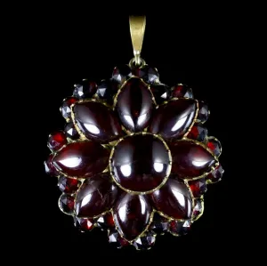 Antique Victorian Bohemian Garnet Flower Pendant