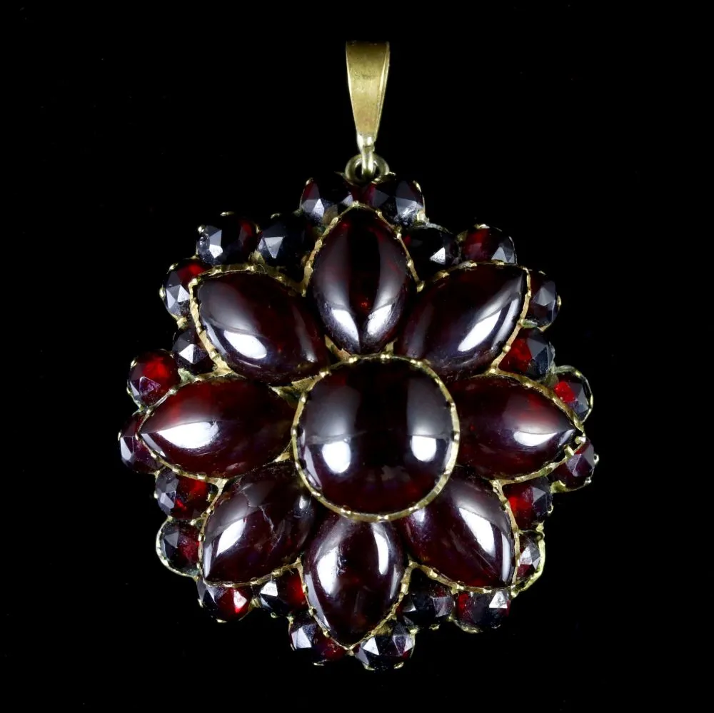 Antique Victorian Bohemian Garnet Flower Pendant