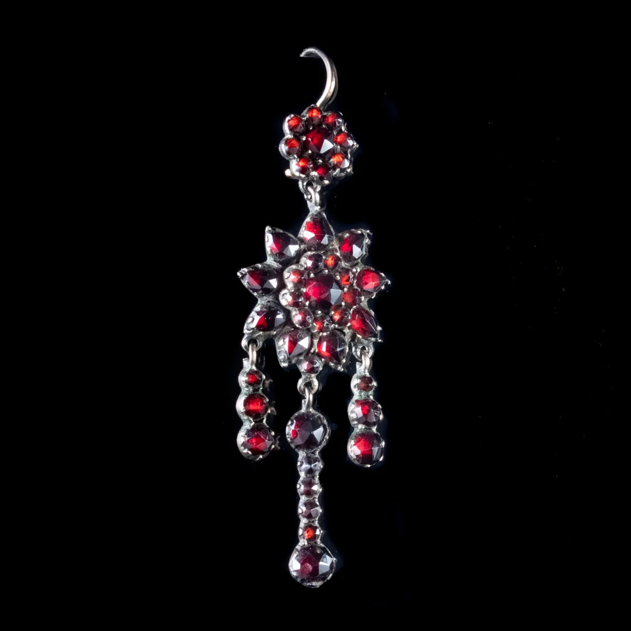 Antique Victorian Garnet Long Earrings Garnet Gold Circa 1890