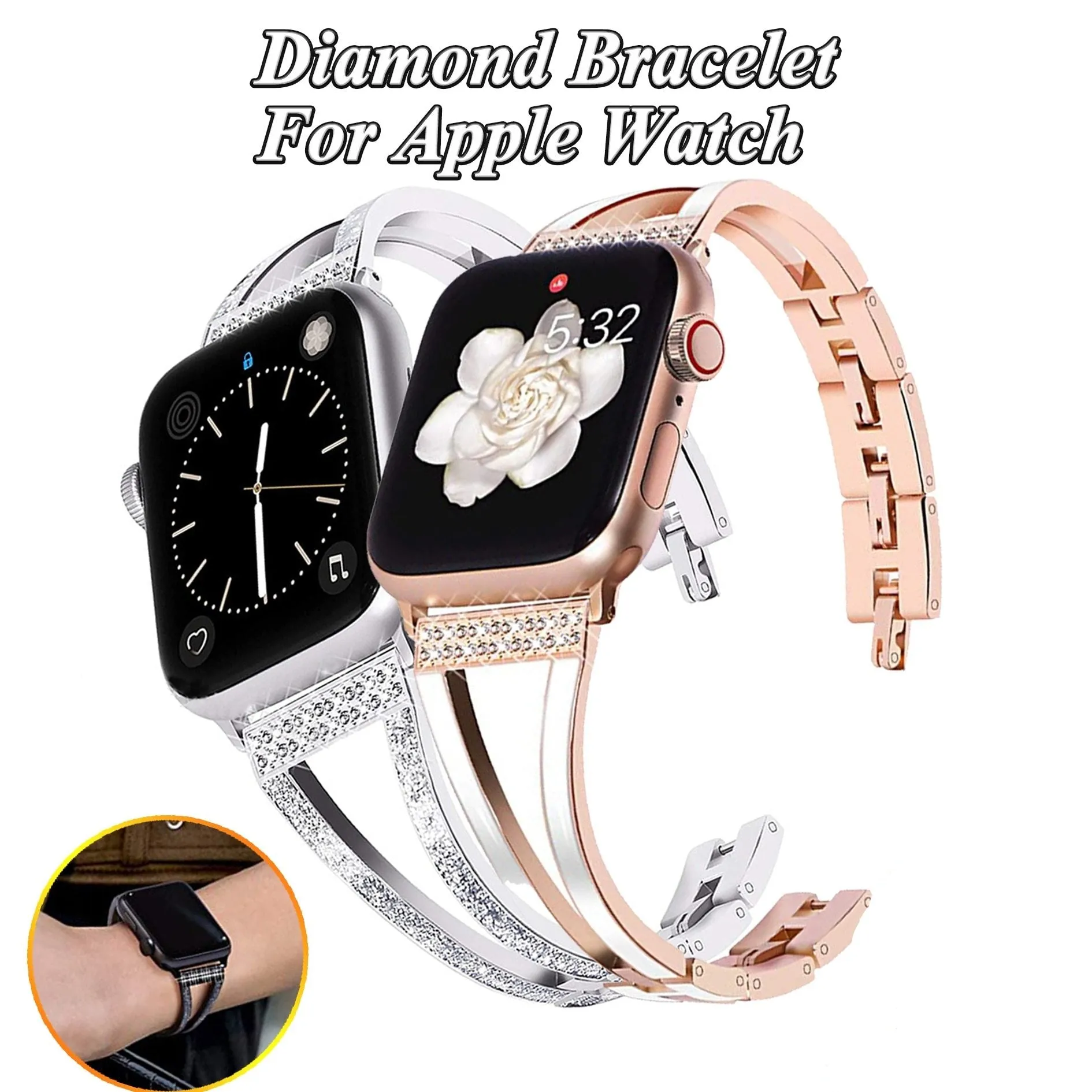 Apple Series 7 6 5 4 Band Luxury Metal Diamond Elegant Bracelet Strap