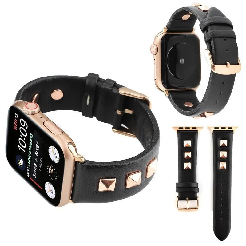 Apple Watch Band, Punk Studded Leather Rivets studs Design, fits iWatch, 38mm, 40mm, 42mm, 44mm  Series 7 6 5 4 3