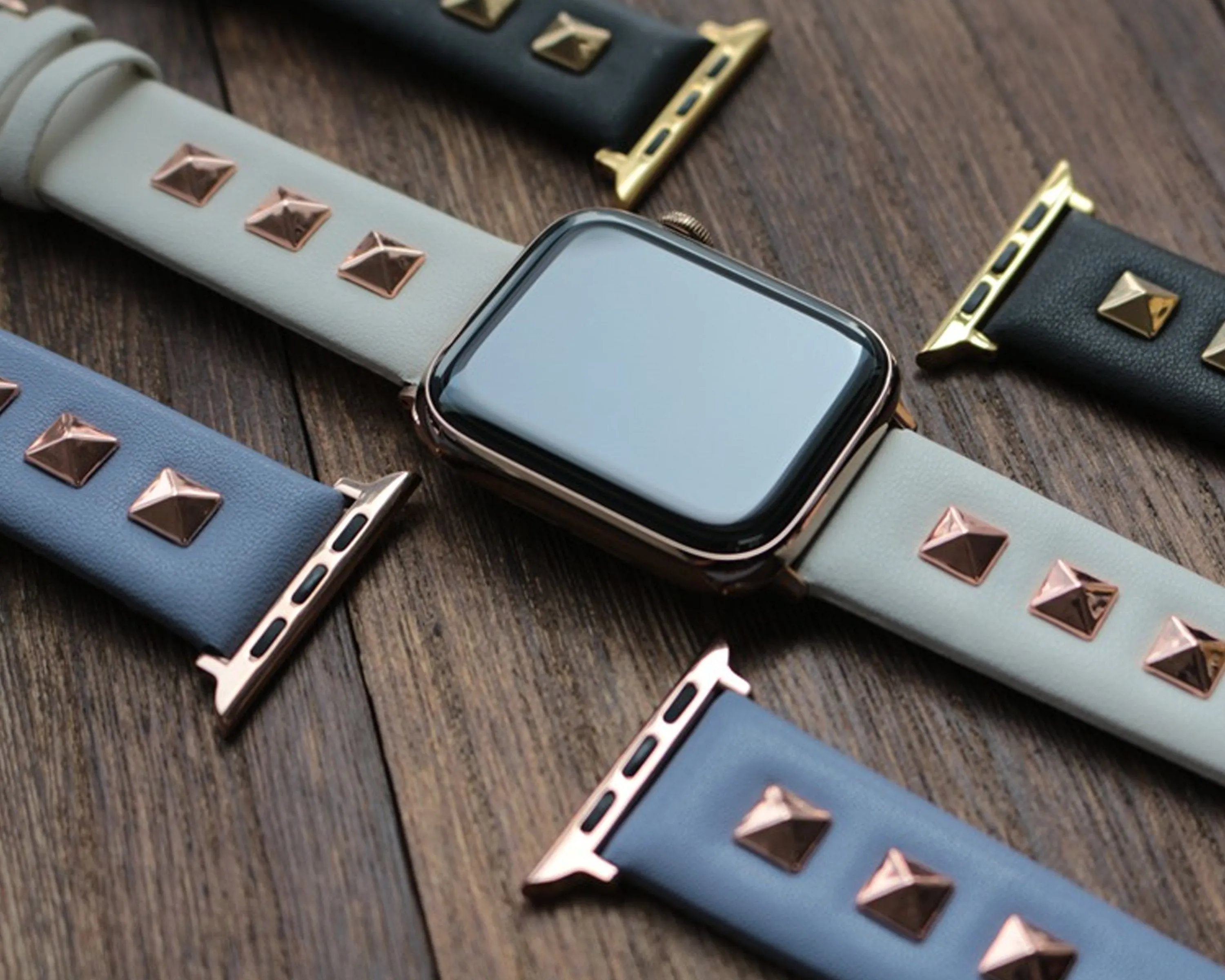 Apple Watch Band, Punk Studded Leather Rivets studs Design, fits iWatch, 38mm, 40mm, 42mm, 44mm  Series 7 6 5 4 3