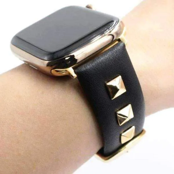 Apple Watch Band, Punk Studded Leather Rivets studs Design, fits iWatch, 38mm, 40mm, 42mm, 44mm  Series 7 6 5 4 3