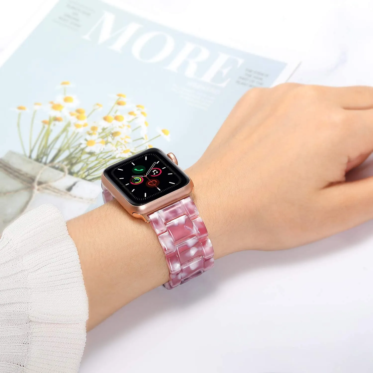 Apple Watch Band Rose Gold Pink Resin Strap iWatch Women Bracelet