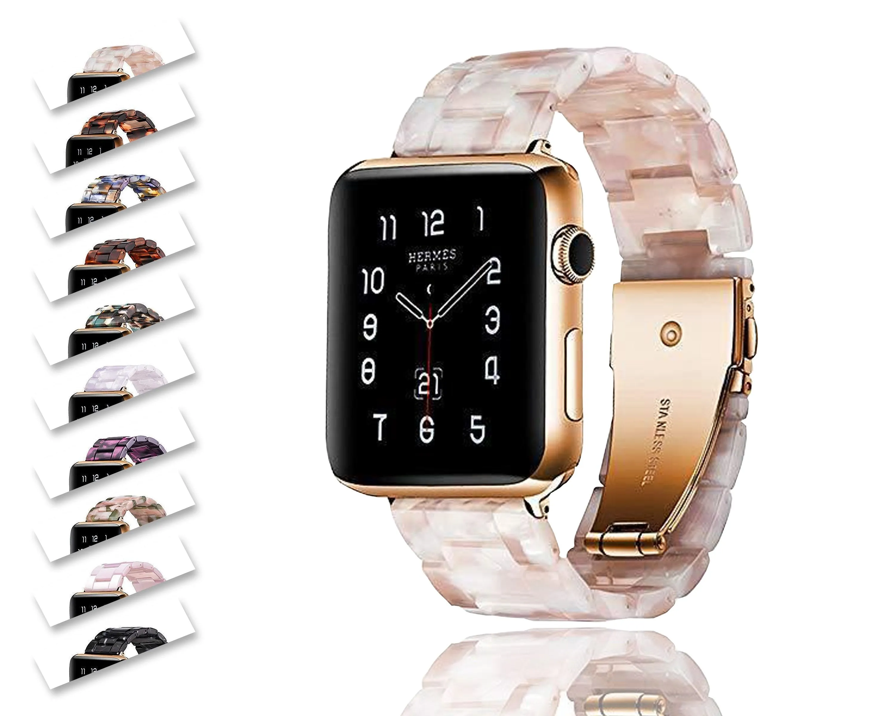 Apple Watch Band Rose Gold Pink Resin Strap iWatch Women Bracelet