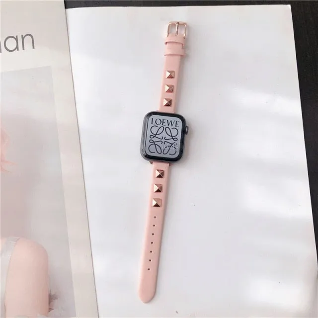 Apple Watch Band Series 7 6 5 4 3 Leather Rivet Color Slim Strap iWatch 38mm 40mm 41mm 42mm 44mm 45mm Bracelet Wristband |Watchbands|