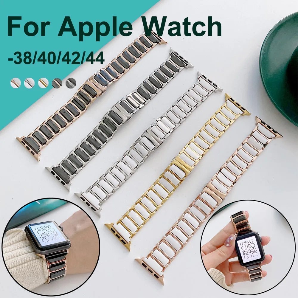 Apple Watch Band Series 9 8 7 6 5 luxury Ceramics Stainless Steel Bracelet