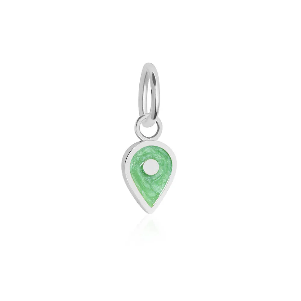 August Map Pin Charm Peridot Enamel, Silver