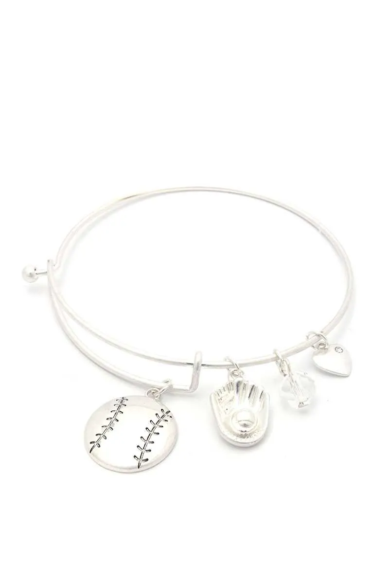 Baseball Charms Inspirational Bangle Bracelet