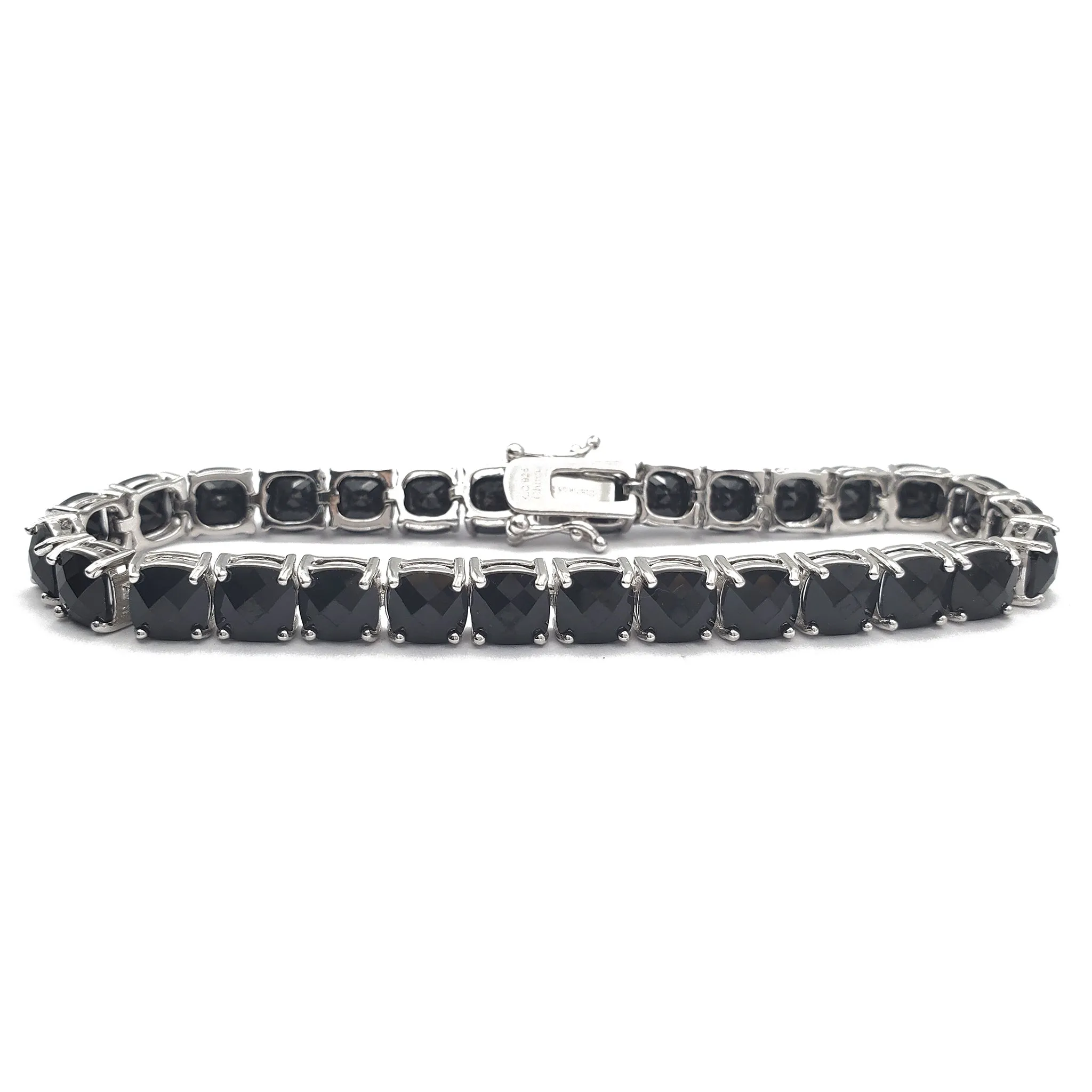 Black Onyx Cushion-Shape Tennis Bracelet (Silver)