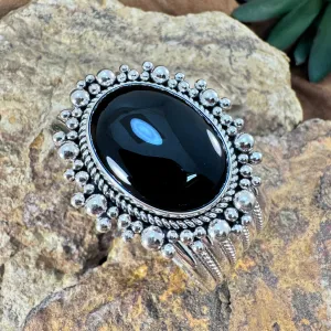 Black Onyx Sterling Silver Cuff Bracelet by Artie Yellowhorse