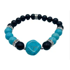 Black Onyx, Turquoise 8mm Bead Gemstone Bracelet