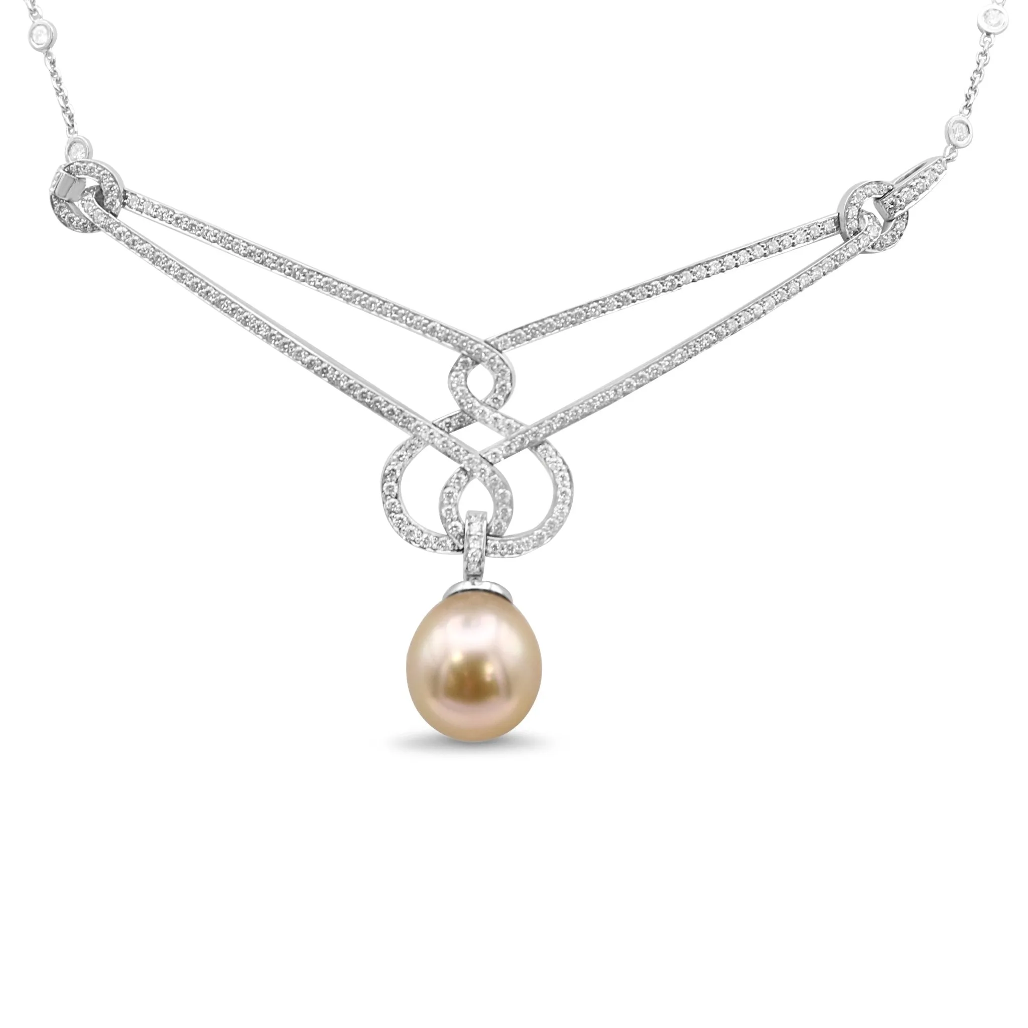 Boodles Diamond & Pearl Drop Pendant on Necklace - Platinum