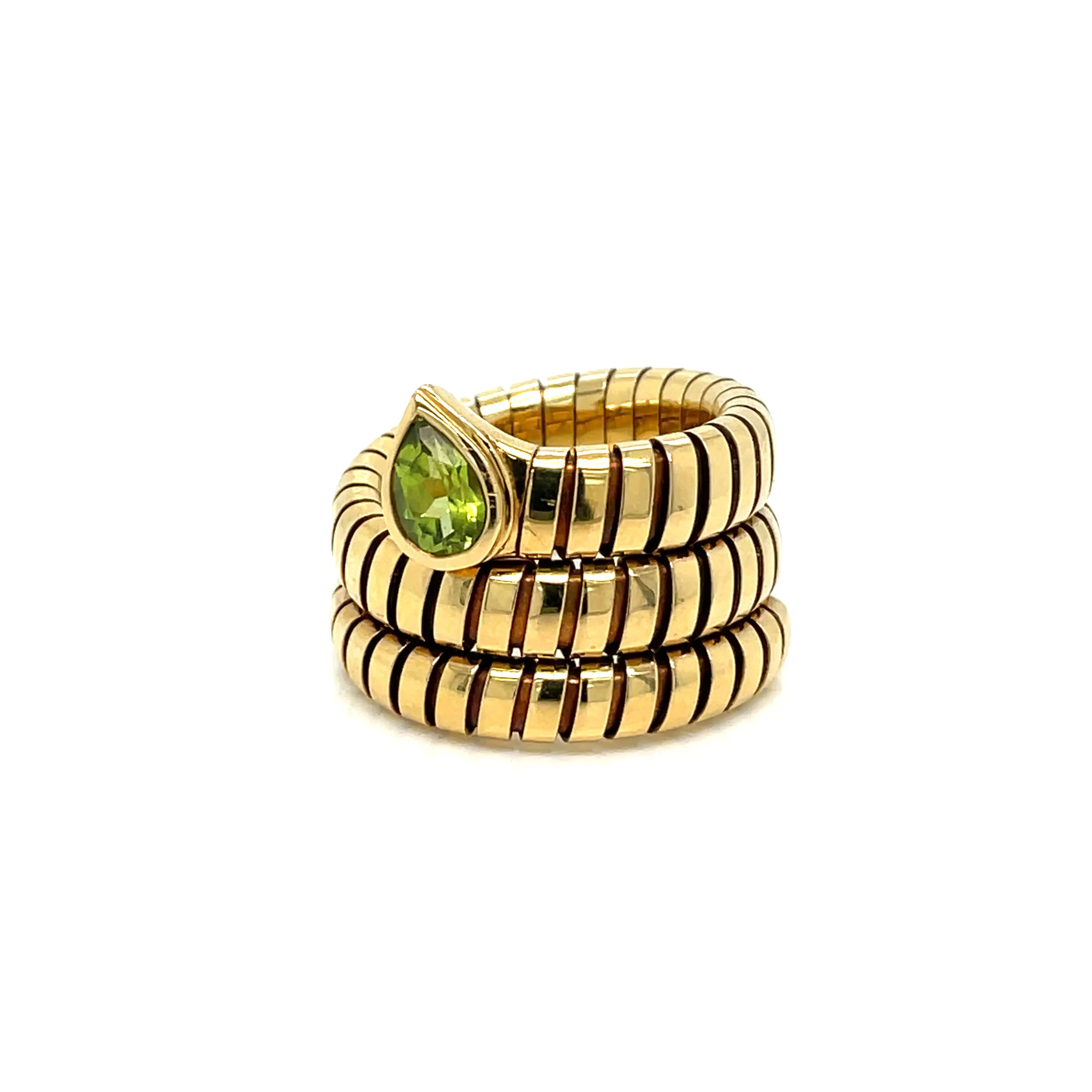 Bulgari Tubogas Serpenti Peridot 18k Yellow Gold 3-Row Ring