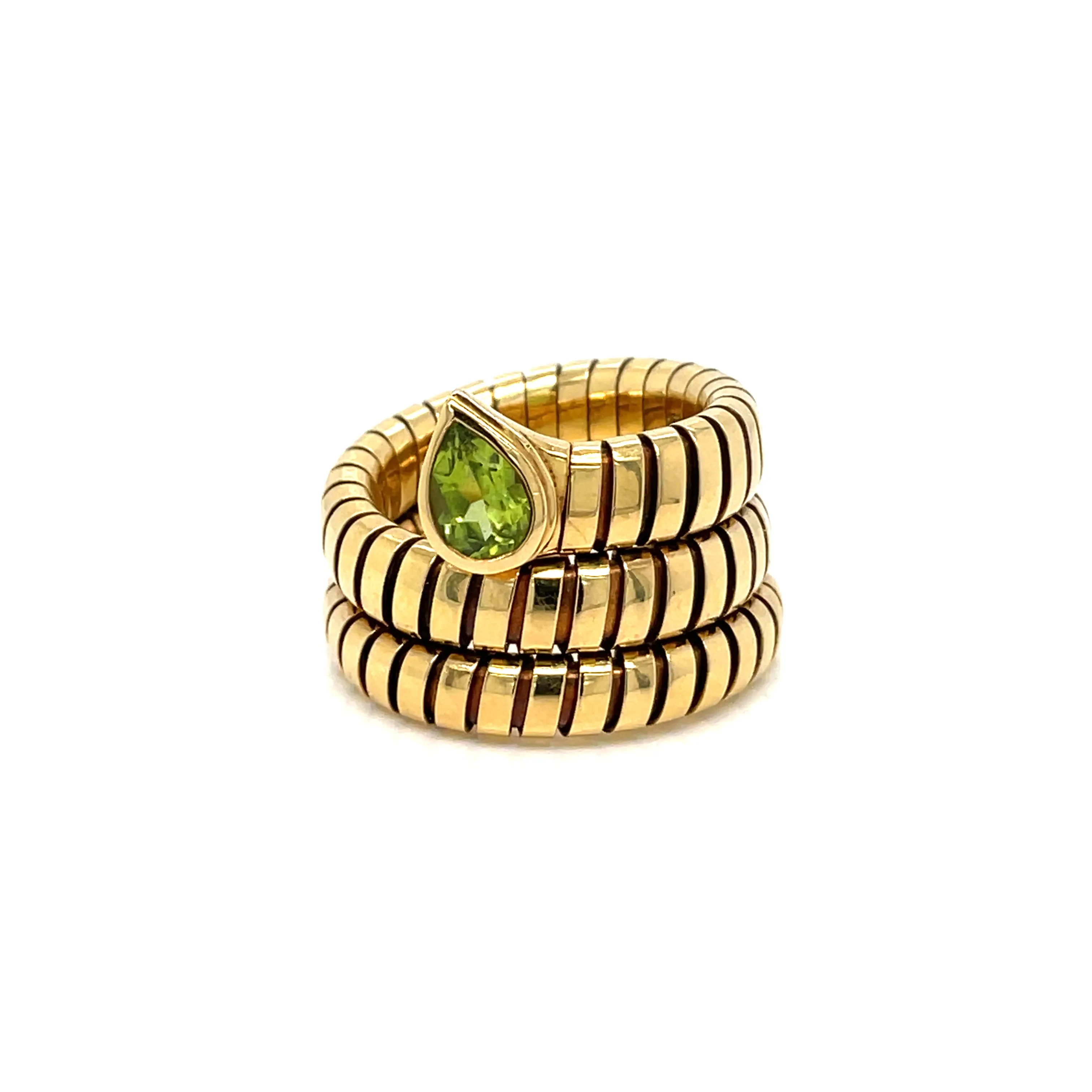 Bulgari Tubogas Serpenti Peridot 18k Yellow Gold 3-Row Ring