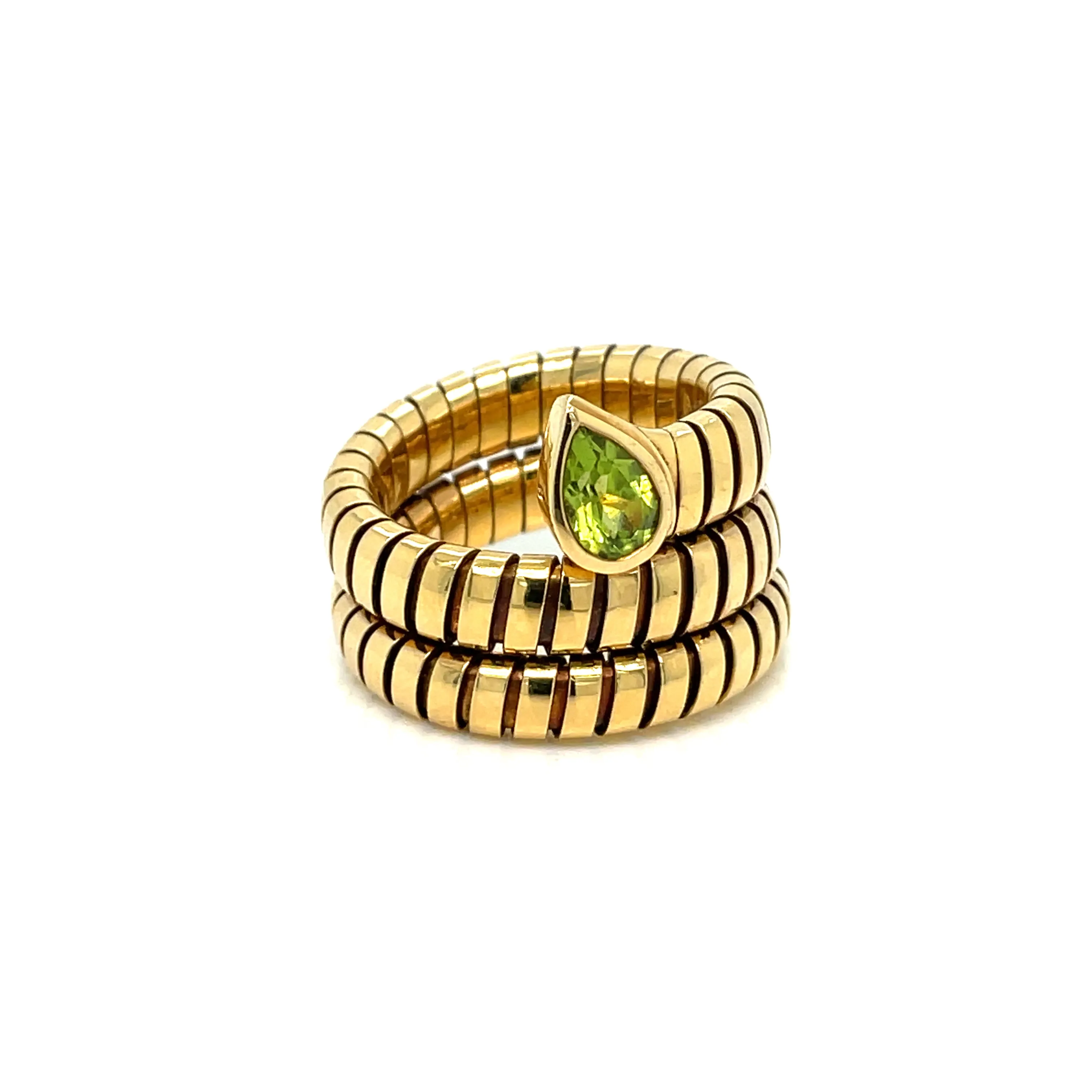 Bulgari Tubogas Serpenti Peridot 18k Yellow Gold 3-Row Ring