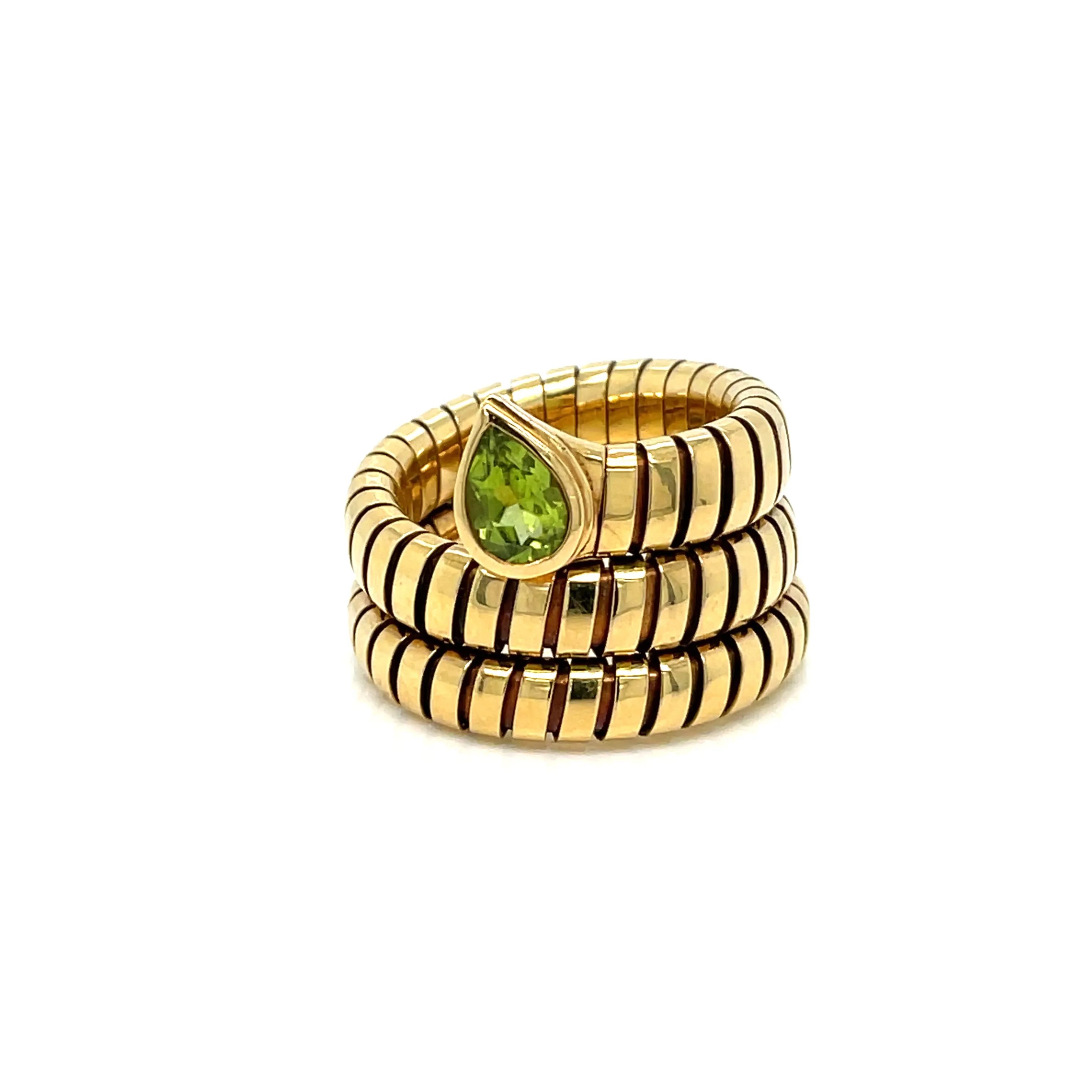 Bulgari Tubogas Serpenti Peridot 18k Yellow Gold 3-Row Ring