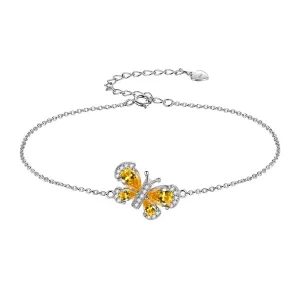 Butterfly Bracelet Birthstone November Citrine Crystal Women Girls Jewelry Birthday Gift