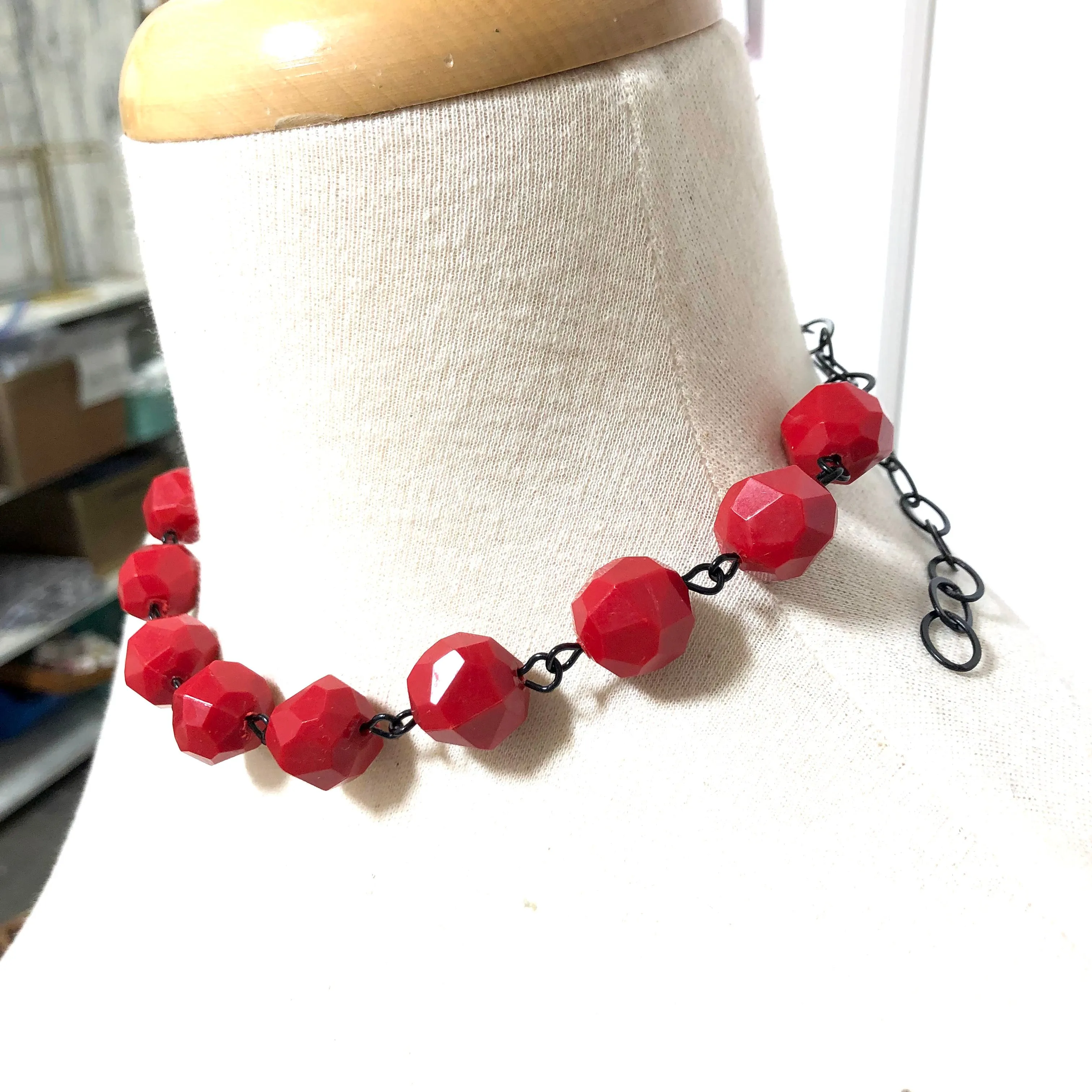 Cherry Red Faceted Bead Amelia Necklace *