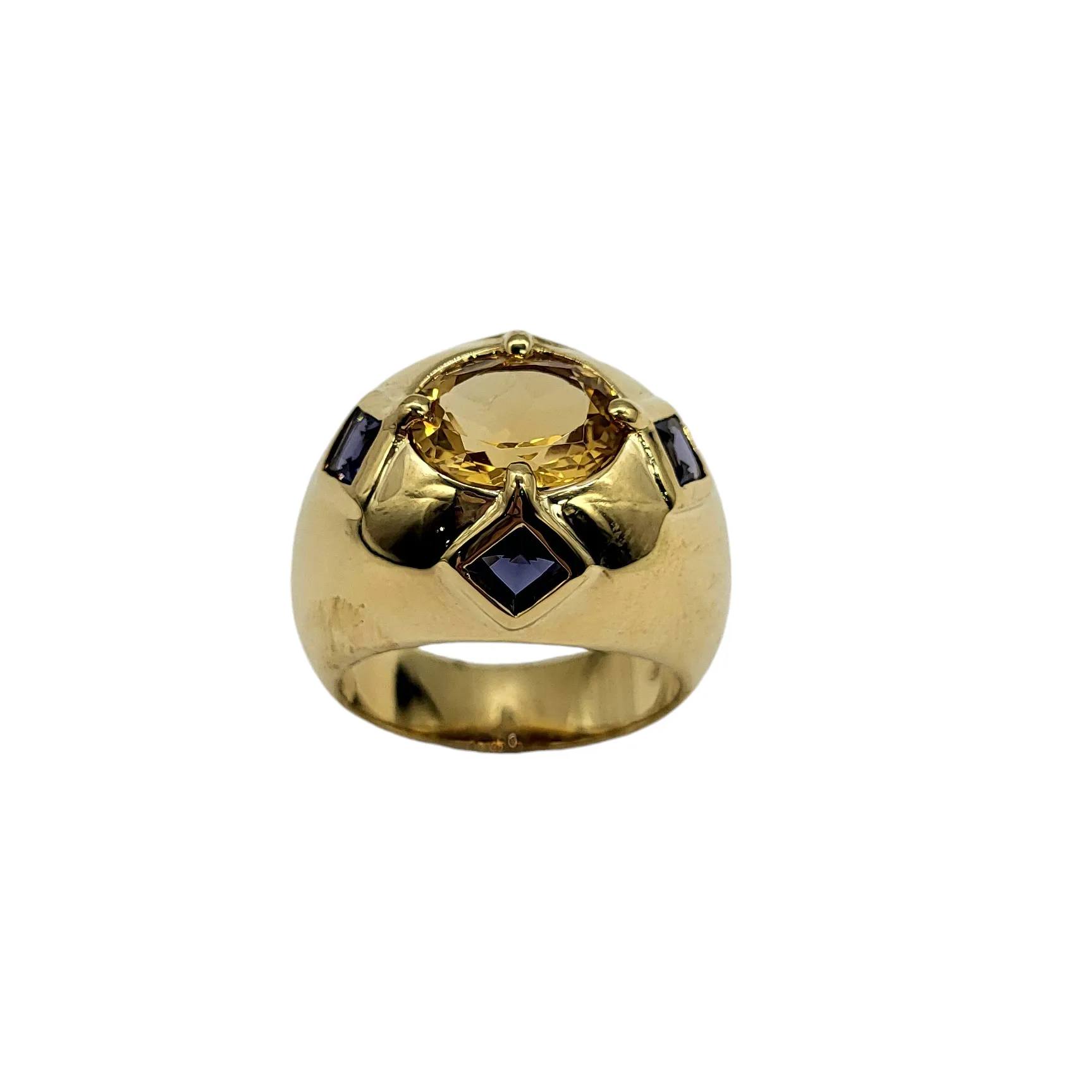 Citrine and Tanzanite Domed Ring in 18 Karat Gold