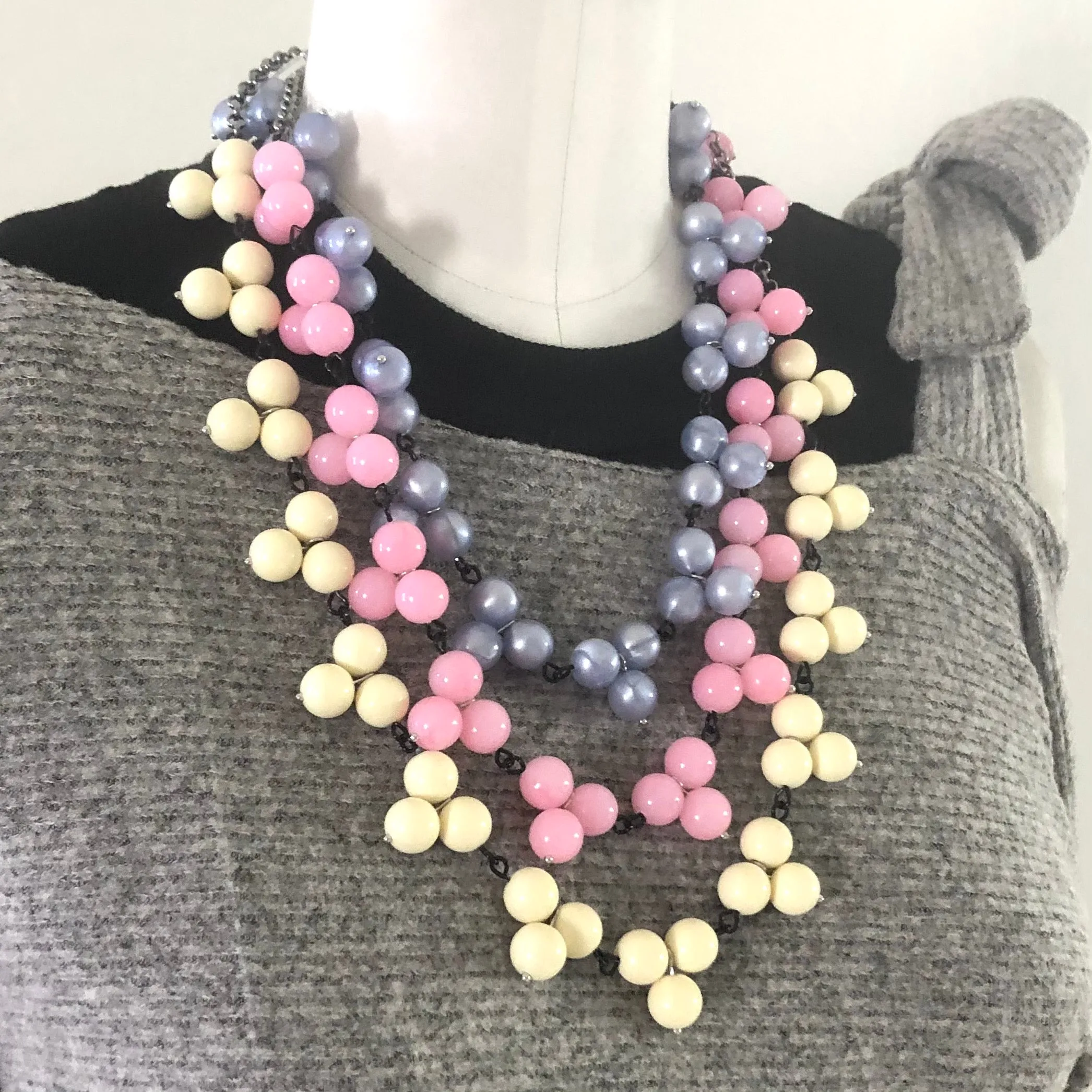 Cream Triple Beaded Tricot Necklace