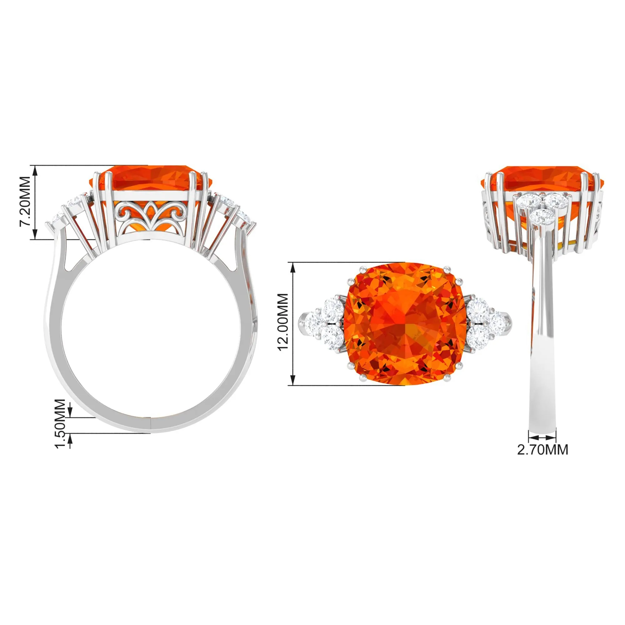 Created Orange Sapphire Cushion Cut Engagement Ring with Diamond